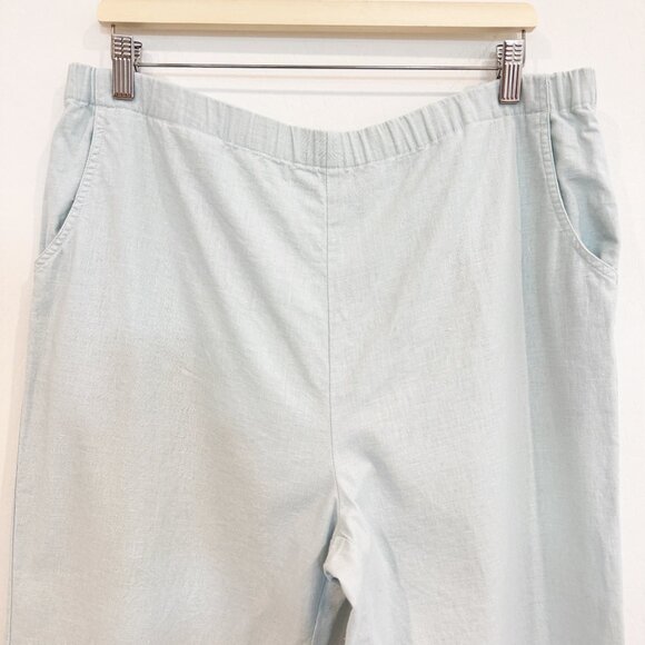 Vintage Linen Cotton Pull On Elastic Waist Pants Pockets Vtg Light Blue Medium - Picture 2 of 9